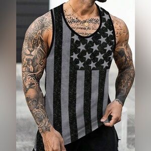 Shein Manfinity Black and‎ Gray American Flag Tank Top